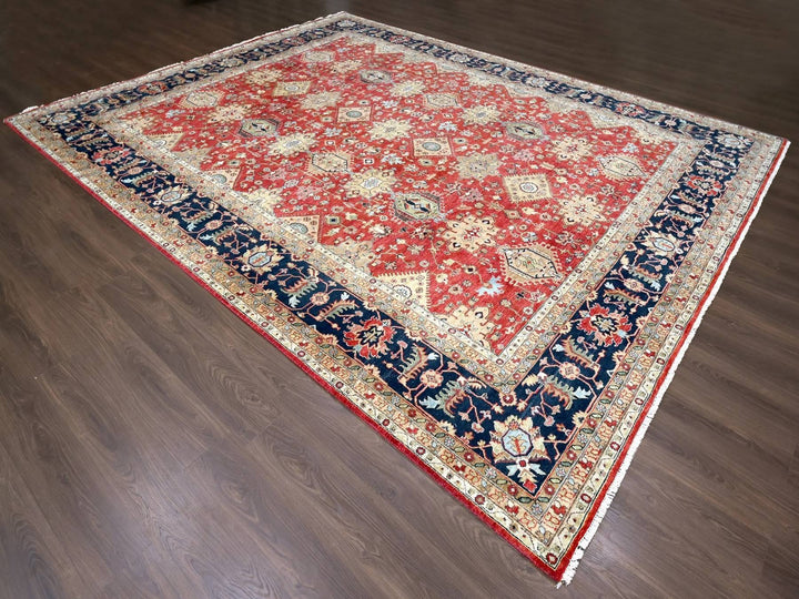 12'0" x 14'11" New Hand Knotted Red Wool Rectangle Oriental Rug - MOA10210299