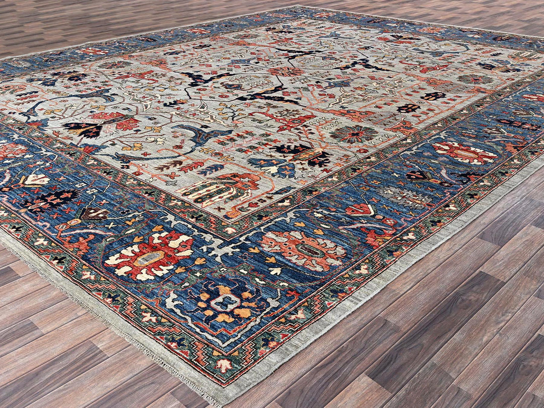 12'0" x 14'10" New Hand Knotted Grey Wool Rectangle Oriental Rug - MOA1021050