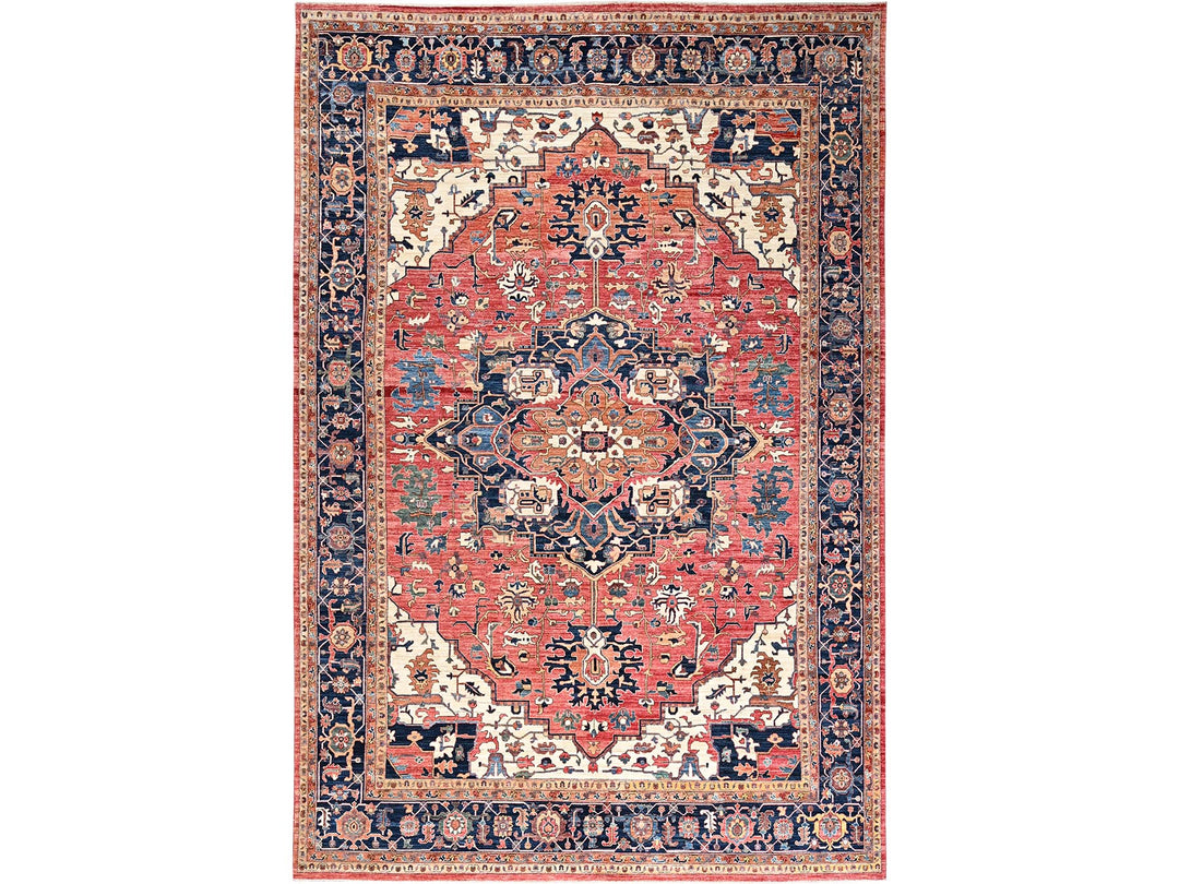 11'10" x 17'7" New Hand Knotted Red Wool Rectangle Oriental Rug - MOA1021054