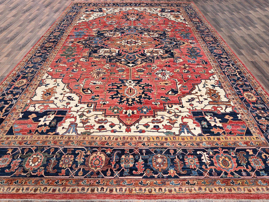 11'10" x 17'7" New Hand Knotted Red Wool Rectangle Oriental Rug - MOA1021054