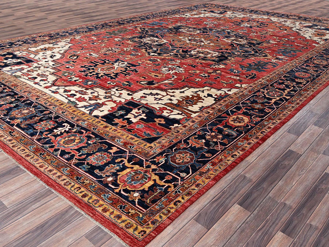 11'10" x 17'7" New Hand Knotted Red Wool Rectangle Oriental Rug - MOA1021054