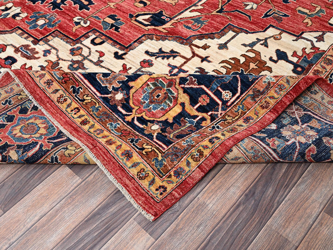 11'10" x 17'7" New Hand Knotted Red Wool Rectangle Oriental Rug - MOA1021054