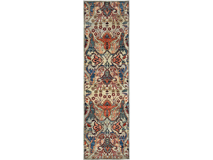 2'9" x 9'10" New Hand Knotted Grey Wool Runner Oriental Rug - MOA1021068