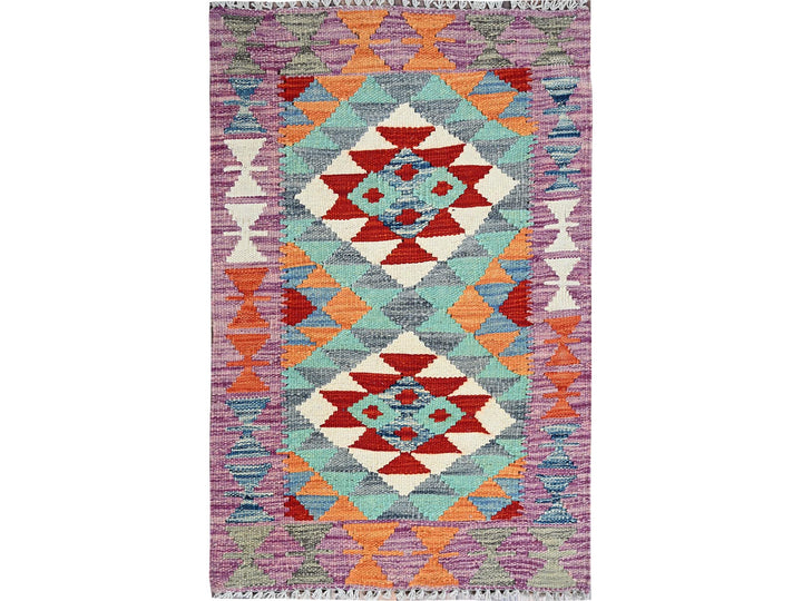 1'11" x 2'11" New Hand Woven Teal Wool Rectangle Oriental Rug - MOA1021174