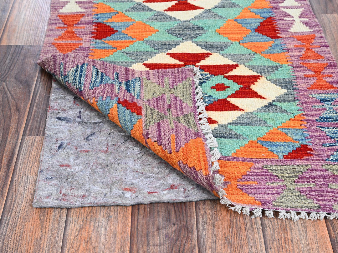 1'11" x 2'11" New Hand Woven Teal Wool Rectangle Oriental Rug - MOA1021174