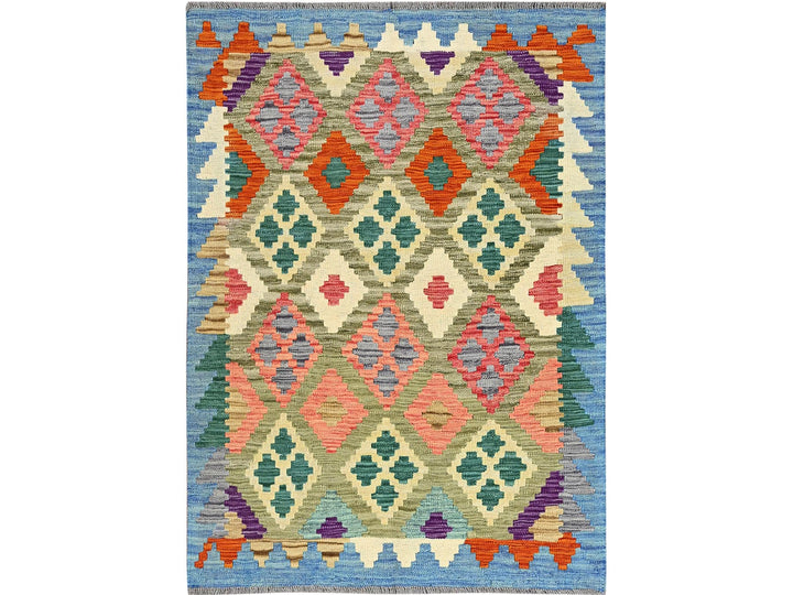 3'6" x 4'10" New Hand Woven Green Wool Rectangle Oriental Rug - MOA1021184