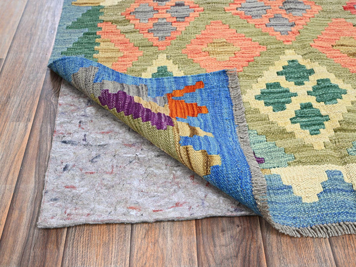 3'6" x 4'10" New Hand Woven Green Wool Rectangle Oriental Rug - MOA1021184