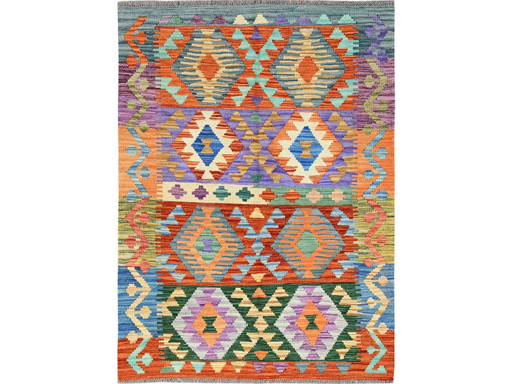 3'7" x 4'11" New Hand Woven Orange Wool Rectangle Oriental Rug - MOA1021186