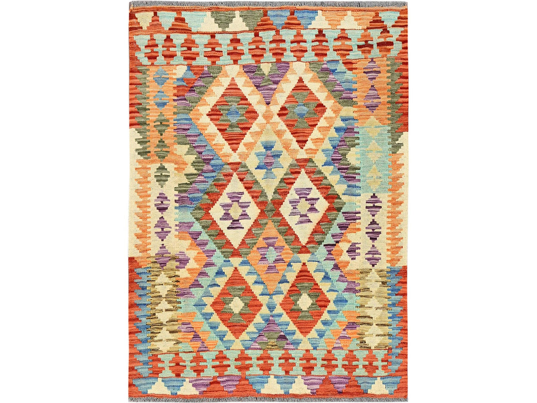 3'5" x 4'10" New Hand Woven Orange Wool Rectangle Oriental Rug - MOA1021187