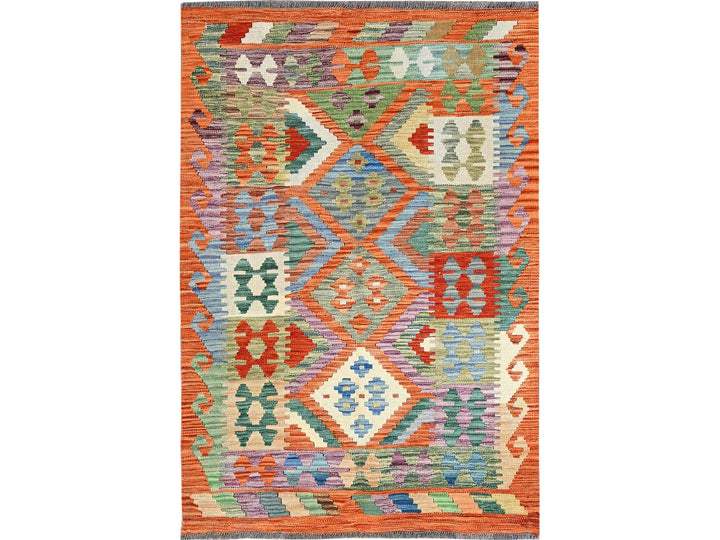 3'6" x 5'2" New Hand Woven Orange Wool Rectangle Oriental Rug - MOA1021188