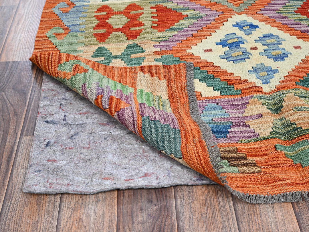 3'6" x 5'2" New Hand Woven Orange Wool Rectangle Oriental Rug - MOA1021188