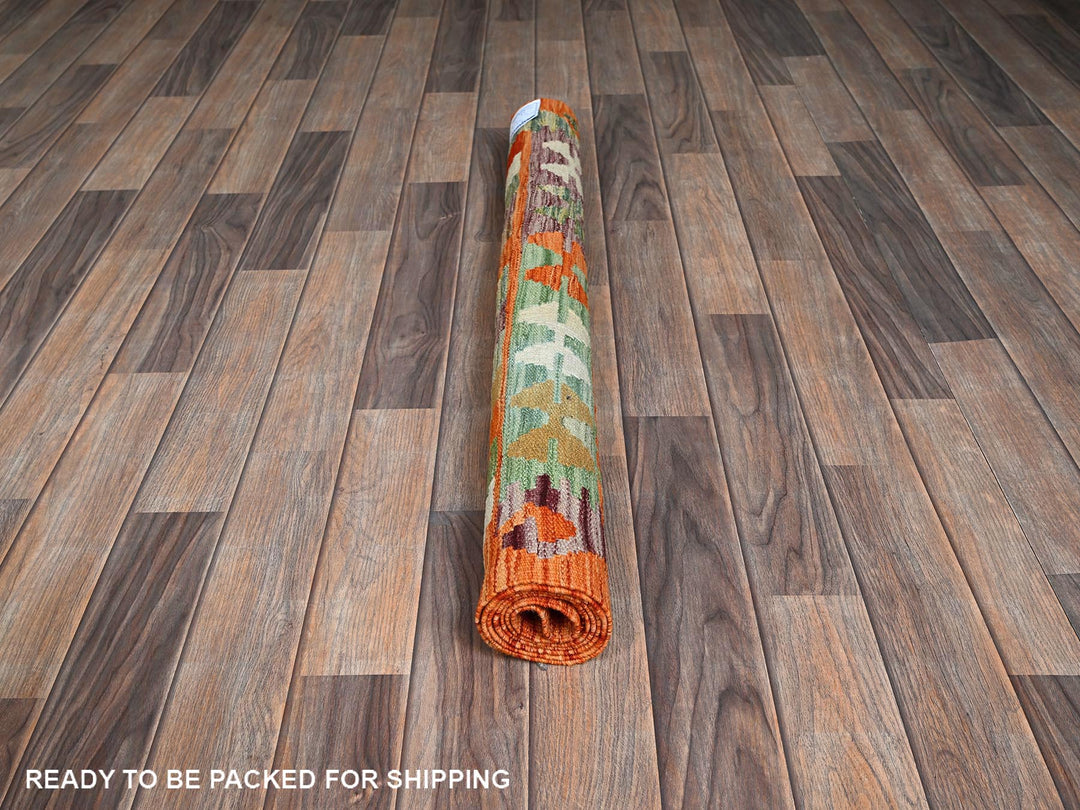 3'6" x 5'2" New Hand Woven Orange Wool Rectangle Oriental Rug - MOA1021188