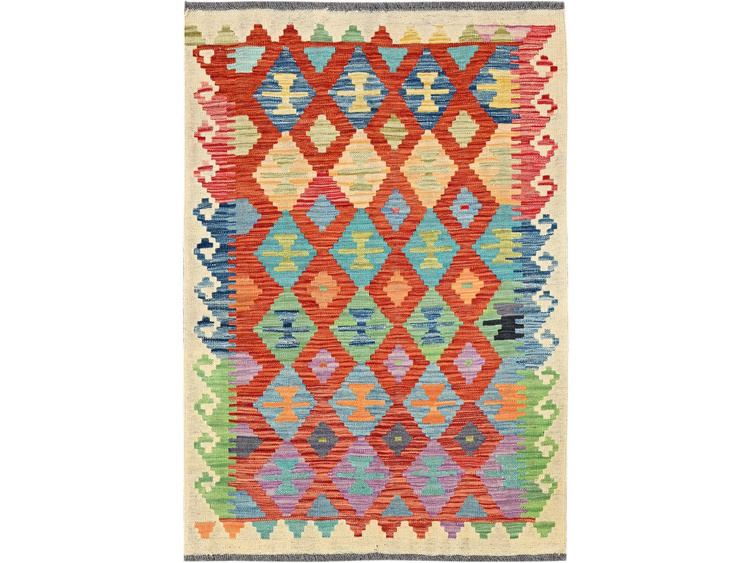 3'4" x 4'9" New Hand Woven Orange Wool Rectangle Oriental Rug - MOA1021189