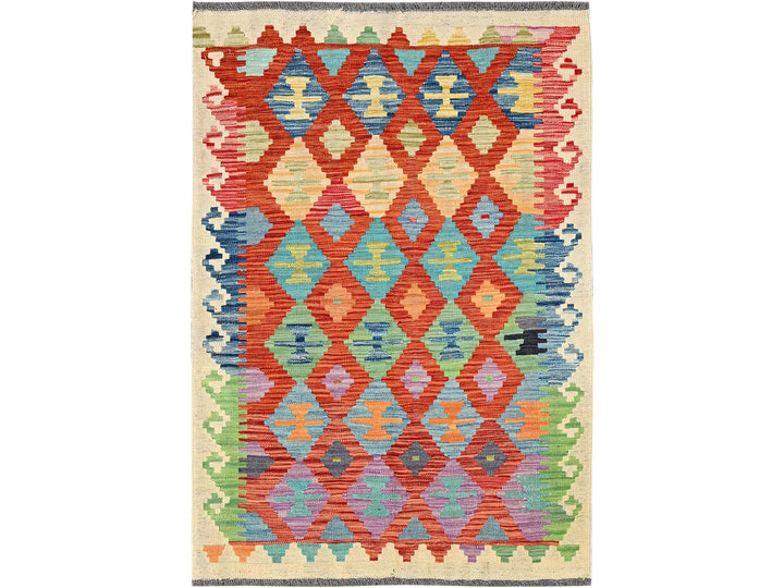 3'4" x 4'9" New Hand Woven Orange Wool Rectangle Oriental Rug - MOA1021189