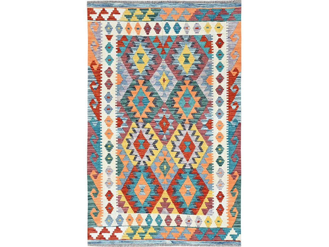 3'10" x 5'11" New Hand Woven Multicolored Wool Rectangle Oriental Rug - MOA1021191