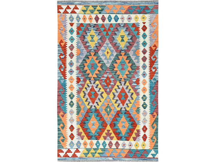 3'10" x 5'11" New Hand Woven Multicolored Wool Rectangle Oriental Rug - MOA1021191