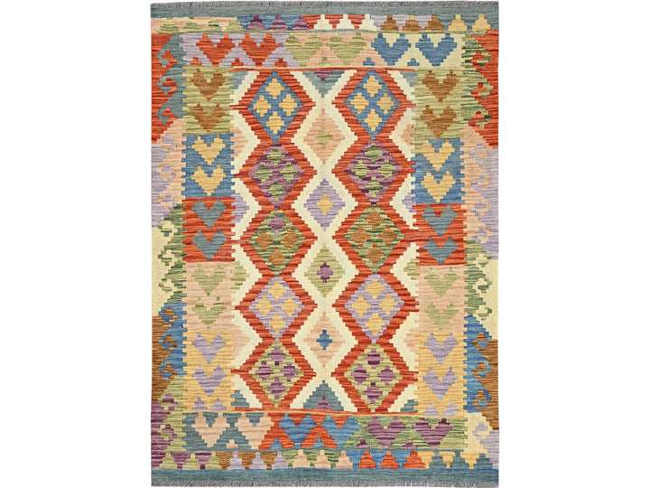 4'2" x 5'9" New Hand Woven Ivory Wool Rectangle Oriental Rug - MOA1021195