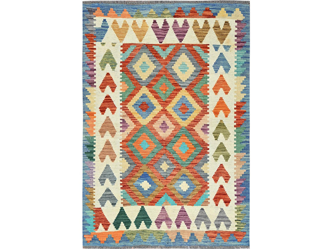 4'1" x 5'9" New Hand Woven Multicolored Wool Rectangle Oriental Rug - MOA1021197