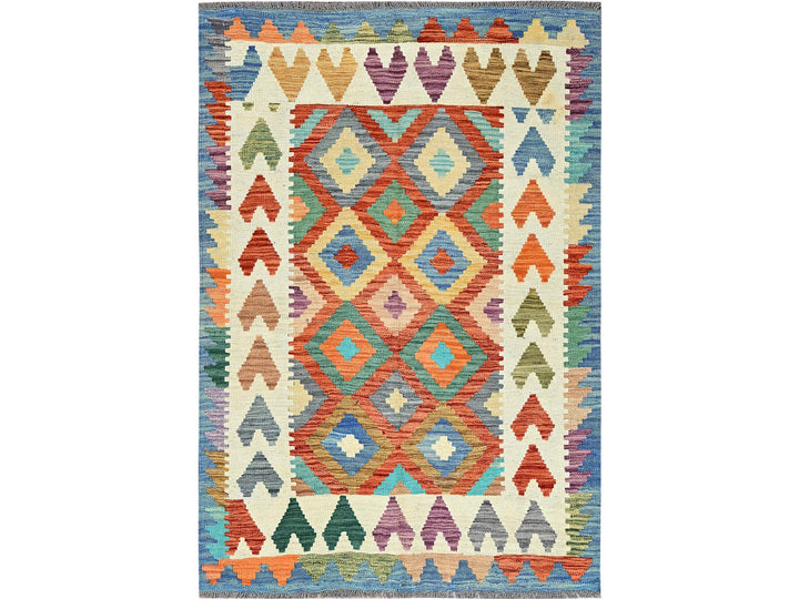 4'1" x 5'9" New Hand Woven Multicolored Wool Rectangle Oriental Rug - MOA1021197