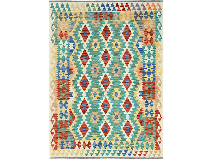 4'11" x 6'8" New Hand Woven Blue Wool Rectangle Oriental Rug - MOA1021199