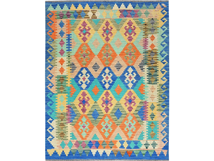 5'0" x 6'4" New Hand Woven Blue Wool Rectangle Oriental Rug - MOA1021203