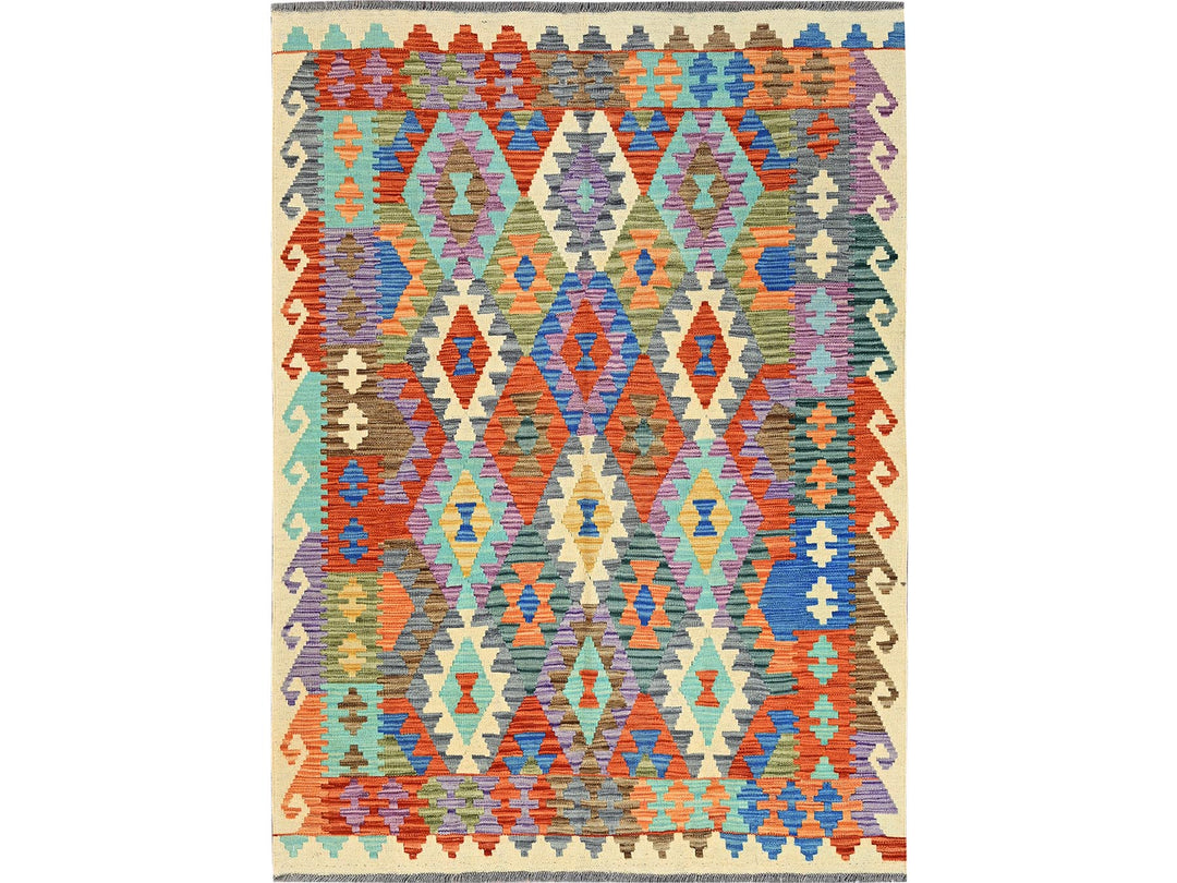 4'7" x 6'2" New Hand Woven Multicolored Wool Rectangle Oriental Rug - MOA1021204