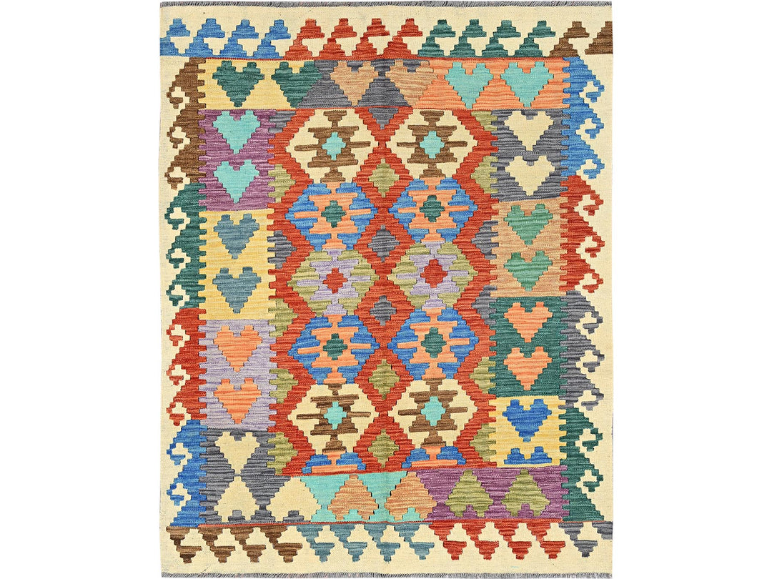 5'0" x 6'4" New Hand Woven Multicolored Wool Rectangle Oriental Rug - MOA1021205