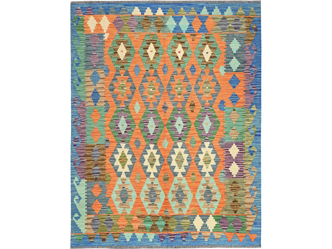 5'0" x 6'4" New Hand Woven Orange Wool Rectangle Oriental Rug - MOA1021206