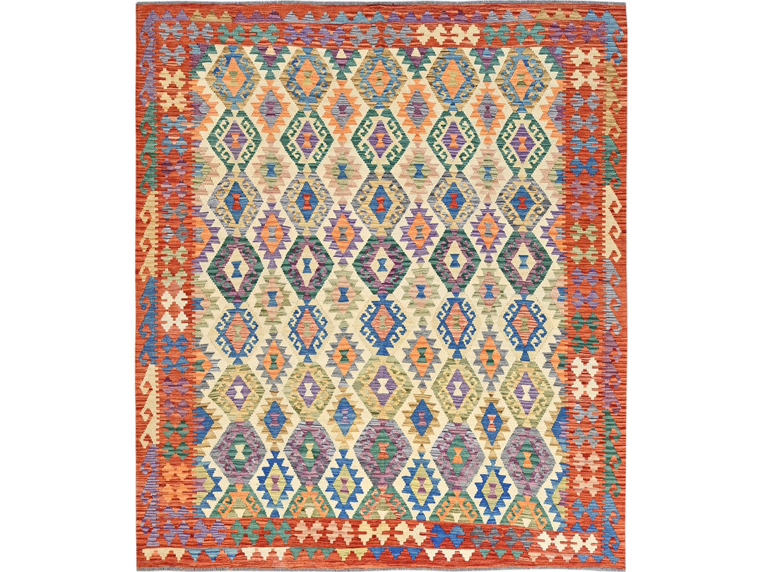 8'8" x 9'7" New Hand Woven Ivory Wool Rectangle Oriental Rug - MOA1021215