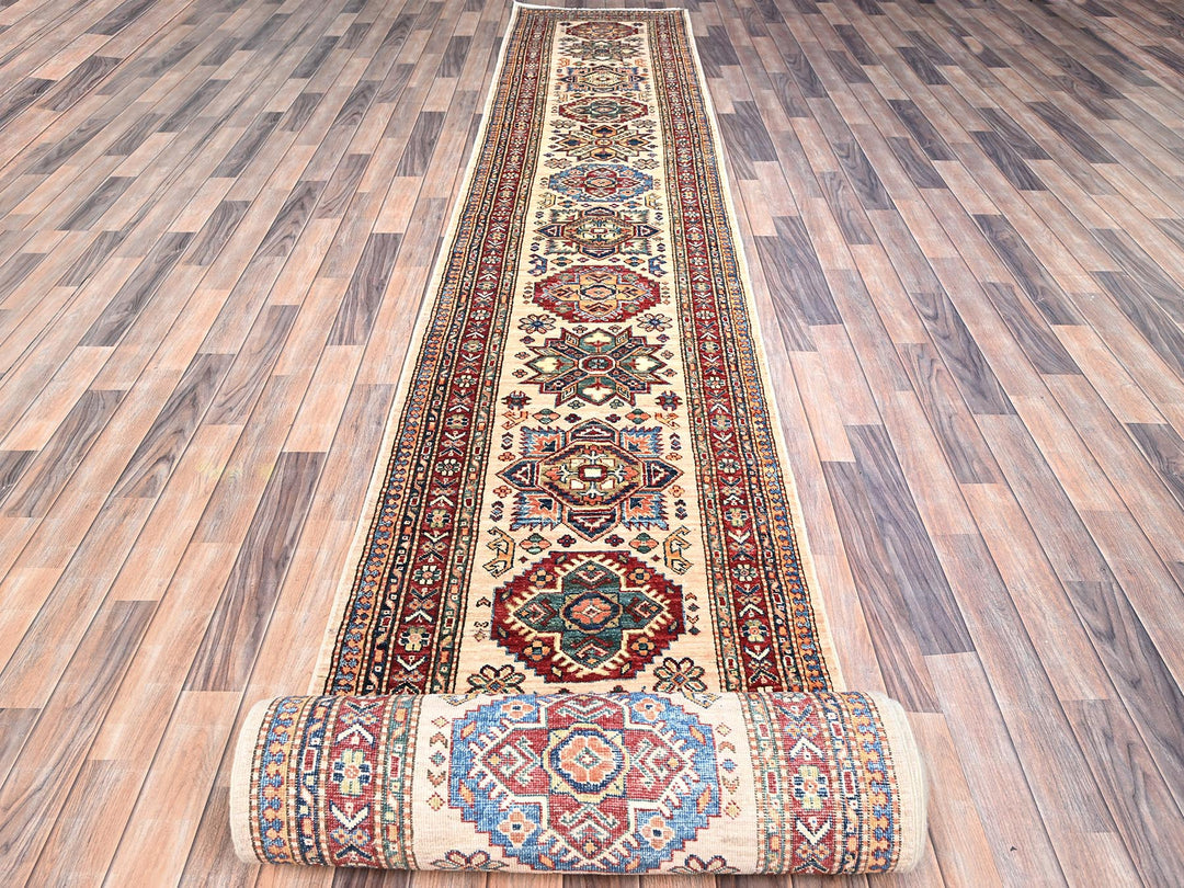 2'8" x 35'3" New Hand Knotted Beige Wool Runner Oriental Rug - MOA102125