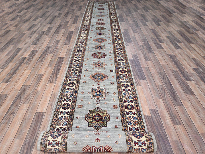 2'11" x 22'7" New Hand Knotted Grey Wool Runner Oriental Rug - MOA102126