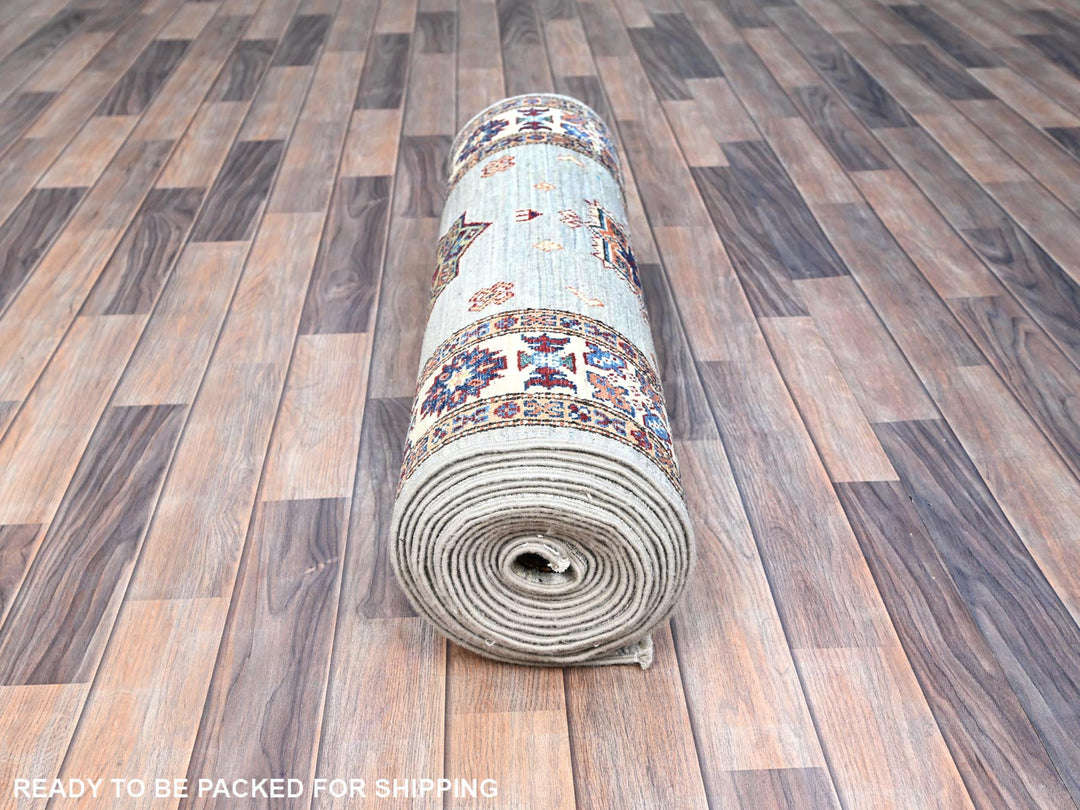 2'11" x 22'7" New Hand Knotted Grey Wool Runner Oriental Rug - MOA102126