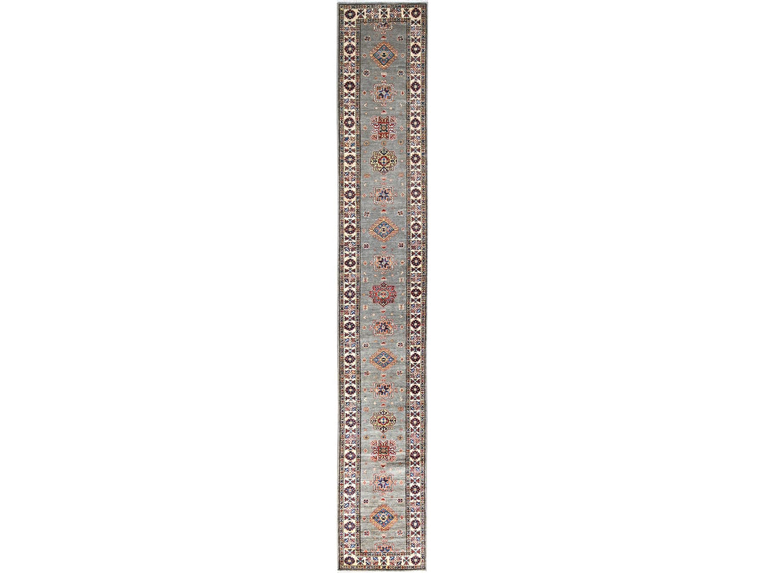 2'8" x 15'5" New Hand Knotted Grey Wool Runner Oriental Rug - MOA102127