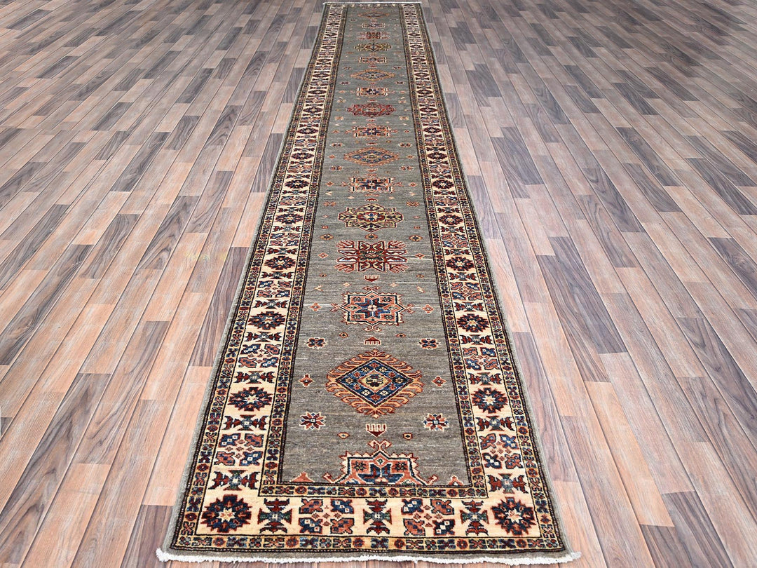 2'8" x 15'5" New Hand Knotted Grey Wool Runner Oriental Rug - MOA102127