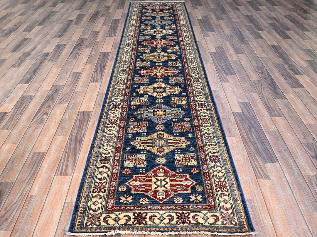 2'8" x 11'9" New Hand Knotted Blue Wool Runner Oriental Rug - MOA102133