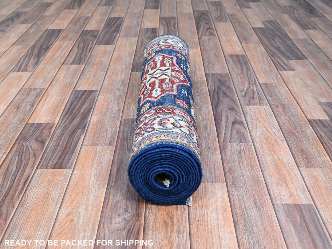 2'8" x 11'9" New Hand Knotted Blue Wool Runner Oriental Rug - MOA102133