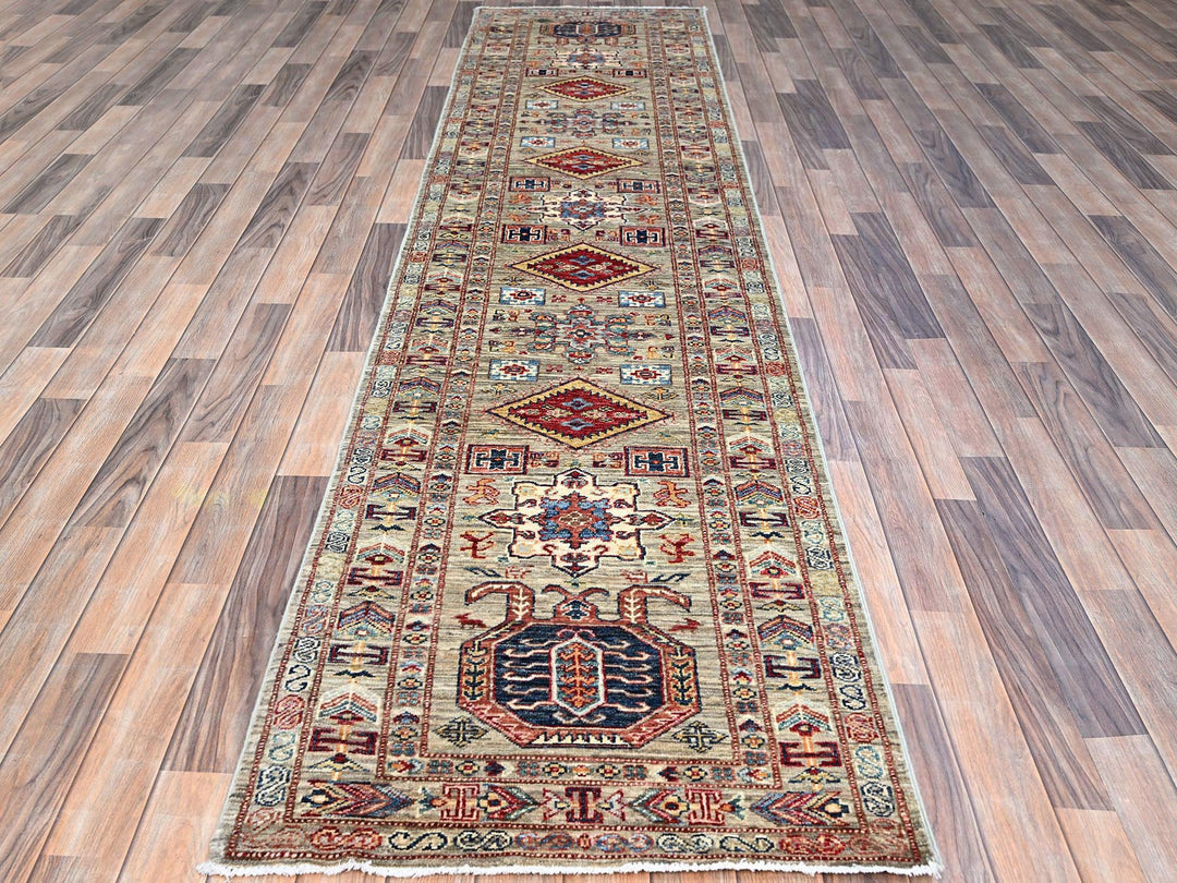 2'9" x 11'7" New Hand Knotted Grey Wool Runner Oriental Rug - MOA102135