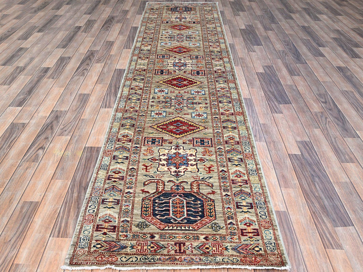 2'9" x 11'7" New Hand Knotted Grey Wool Runner Oriental Rug - MOA102135