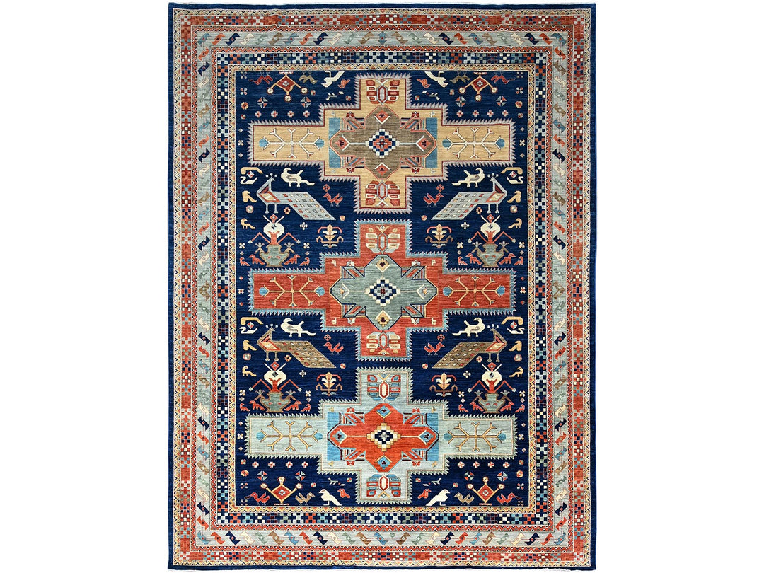 9'10" x 13'7" New Hand Knotted Blue Wool Rectangle Oriental Rug - MOA102144