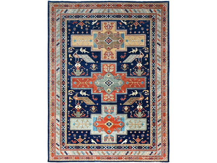 9'10" x 13'7" New Hand Knotted Blue Wool Rectangle Oriental Rug - MOA102144