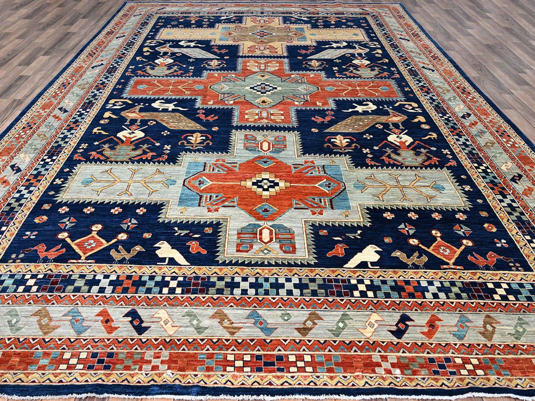 9'10" x 13'7" New Hand Knotted Blue Wool Rectangle Oriental Rug - MOA102144