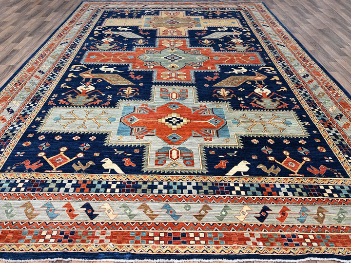 9'10" x 13'7" New Hand Knotted Blue Wool Rectangle Oriental Rug - MOA102144