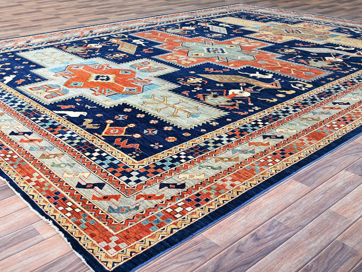 9'10" x 13'7" New Hand Knotted Blue Wool Rectangle Oriental Rug - MOA102144