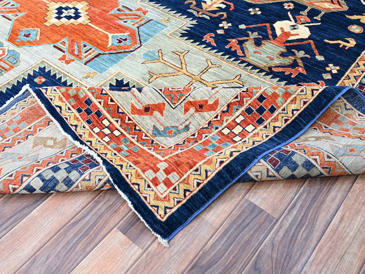 9'10" x 13'7" New Hand Knotted Blue Wool Rectangle Oriental Rug - MOA102144