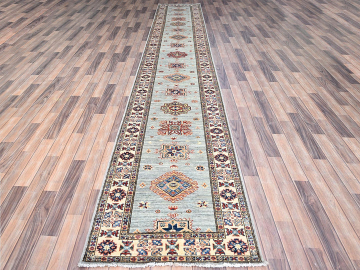 2'9" x 15'5" New Hand Knotted Grey Wool Runner Oriental Rug - MOA102190