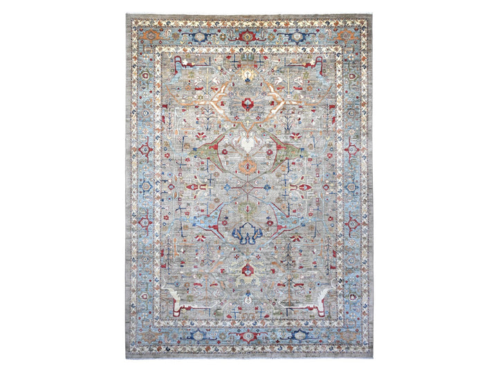 11'7" x 15'8" New Hand Knotted Grey Wool Rectangle Oriental Rug - MOA10220002