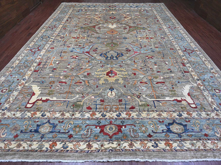 11'7" x 15'8" New Hand Knotted Grey Wool Rectangle Oriental Rug - MOA10220002