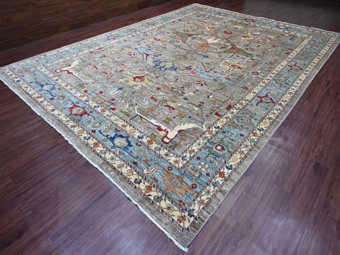 11'7" x 15'8" New Hand Knotted Grey Wool Rectangle Oriental Rug - MOA10220002