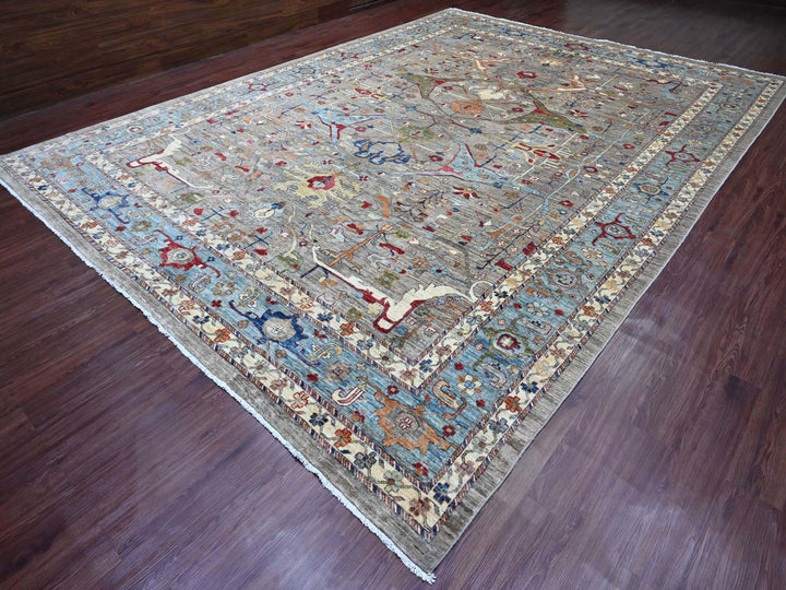 11'7" x 15'8" New Hand Knotted Grey Wool Rectangle Oriental Rug - MOA10220002