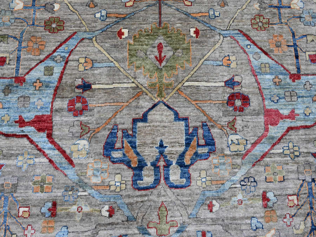 11'7" x 15'8" New Hand Knotted Grey Wool Rectangle Oriental Rug - MOA10220002